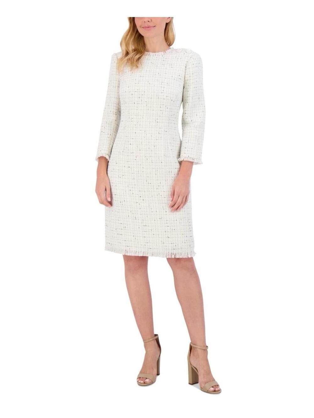 $188 Eliza J Womens Fringe-Trim Boucle Twe Ivory 8 191899529519 8 RT